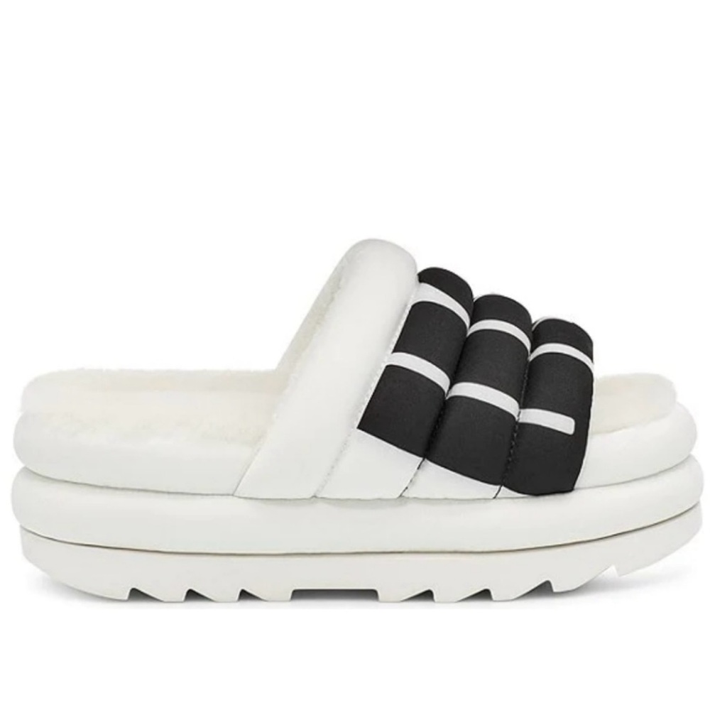 NIB UGG Puft Maxi Slide Logo White Real Lamb Fur - Size 6 - Picture 3 of 13